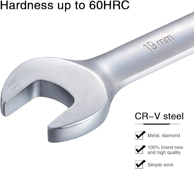 KATUR 19mm Ratcheting Wrench Set Flexible Pivoting Head Ratchet Combination Spanner Wrench Chrome Vanadium Steel Metric Tool (19mm)