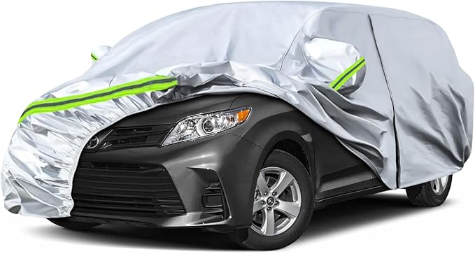 Waterproof Car Covers Replace for 2003-2025 Toyota Sienna Minivan, 6 Layers Silver All Weather Custom-fit Car Cover with Zipper Door & Windproof Bands for Snow Rain Dust Hail Protection