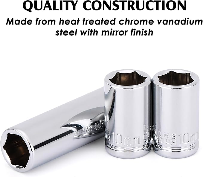 MIXPOWER 4PCS 1/4"Drive 10mm Deep&Shallow Socket, 6 Point, Cr-V Steel, 10mm