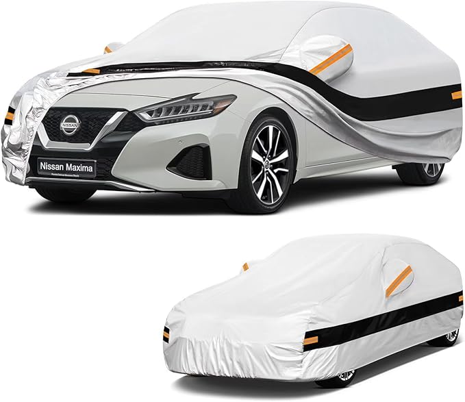 10 Layers Car Cover Custom Fit for Nissan Maxima (1988-2026), Waterproof All Weather for Automobiles, Outdoor Full Cover Sun Dust Rain Protection with Cotton. Silver