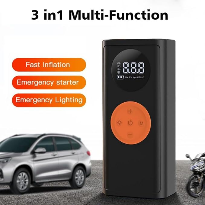 Tire Inflator Portable Air Compressor-150PSI Cordless Air Pump with Digital Tire Pressure Gauge,LCD Display & LED Light,for Car,Bike,Motorcycle, E-Bike,Ball