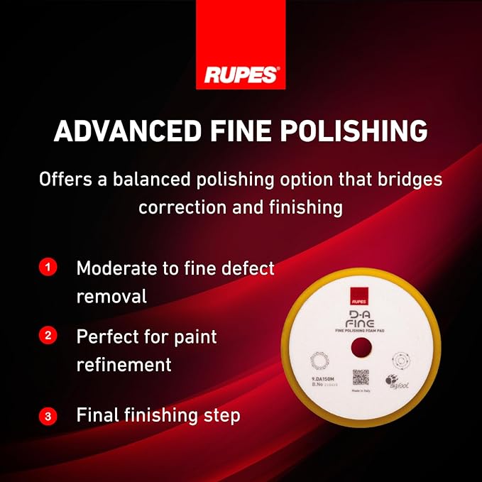 RUPES 9.DA150M Pack of 24 Yellow D-A Fine Finishing Foam Pads 150mm | Ideal for Paint Correction & Gloss Enhancement | Moderate to Fine Defect Removal | Compatible with 5" Backing Plate