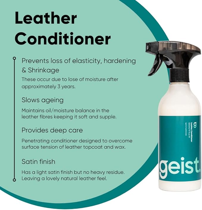 Geist. 3 Plus Care Kit for Leather & Vinyl | Clean, protect/shield from dye transfer and friction damage, prevent shrinking and cracking keeping it soft and supple | For leather 3 yrs+ and leatherette