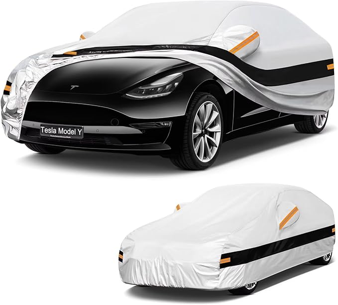 10 Layers Car Cover Custom Fit for Tesla Model Y (2020-2026), Waterproof All Weather for Automobiles, Outdoor Full Cover Sun Dust Rain Protection with Cotton. Silver