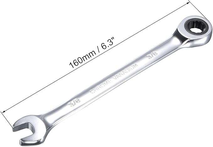 uxcell 3/8 Inch Ratcheting Combination Wrench SAE 72 Teeth 12 Point Ratchet Box Ended Spanner Tools, Cr-V