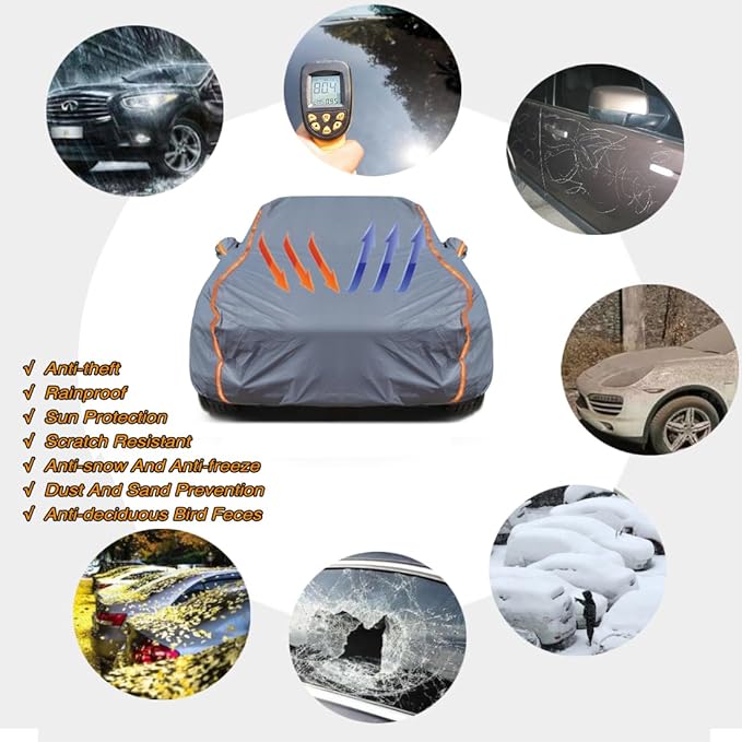 KEYOOG Universal Waterproof Heavy Weight Full Car Covers, Fit Pickup, All Weather, Outdoor Full Cover Weatherproof UV Sun Protection Snow Dust Storm Resistant with PEVA Cotton, Fit Length 230"-260"