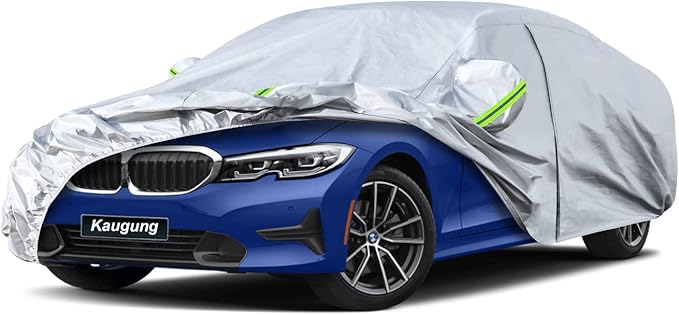 Kaugung 6 Layers Car Cover Custom Fit BMW 3 Series 320i 328i 330i 335i F30 2011-2025, Waterproof Car Cover All Weather for Automobiles with Zipper Door, Sun Rain Dust Snow Protection.