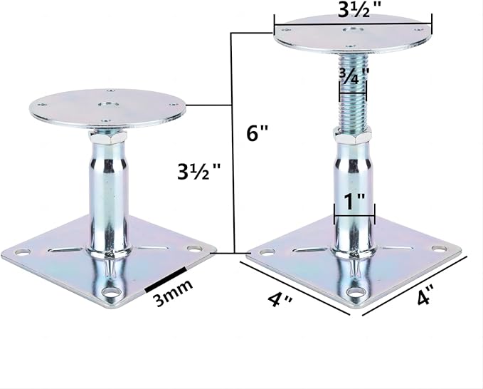 4 Pack Adjustable Floor Jack, 3.5 to 6 Inch, Mini Screw Jack, RV Step Stabilizer, House Leveling