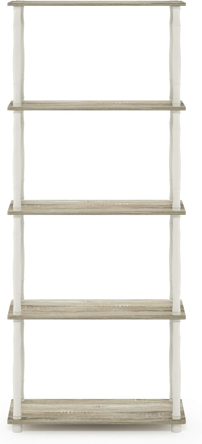 Furinno Turn-N-Tube 5-Tier Multipurpose Shelf / Display Rack / Storage Shelf / Bookshelf, Classic Tubes, Sonoma Oak/White