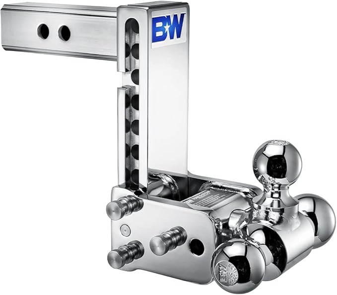 B&W Trailer Hitches Chrome Tow & Stow Adjustable Trailer Hitch Ball Mount - Fits 2" Receiver, Tri-Ball (1-7/8" x 2" x 2-5/16"), 7" Drop, 10,000 GTW - TS10049C