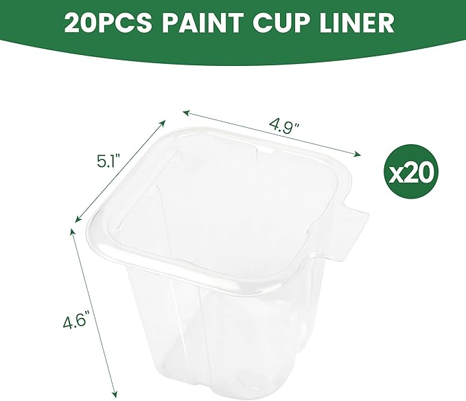 Voomey 20pack Paint Pail Liners, Plastic Disposable Bucket Liner Set for Paint Cups,Holds Up to A 16 oz. of Paint or Stain (Only Applicable to VOOMEY 4 inch Paint Cup)