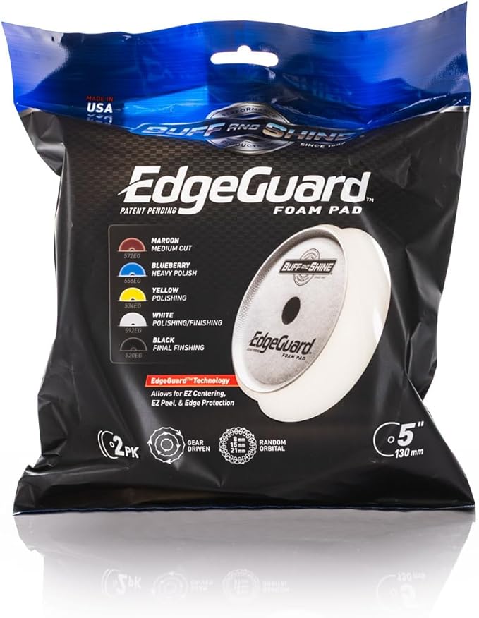 Buff and Shine - EdgeGuard Foam Buffing Pads - White - 5" Polishing and Finishing Pad - Pack of 2