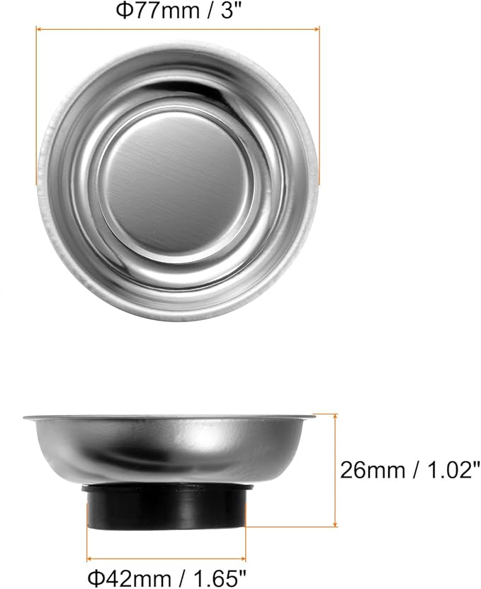 HARFINGTON 5pcs Round Magnetic Tray 3" x 1" Stainless Steel Magnet Tool Tray Parts Holder for Socket Screw Nuts Bolts Pin Washers Metal Parts