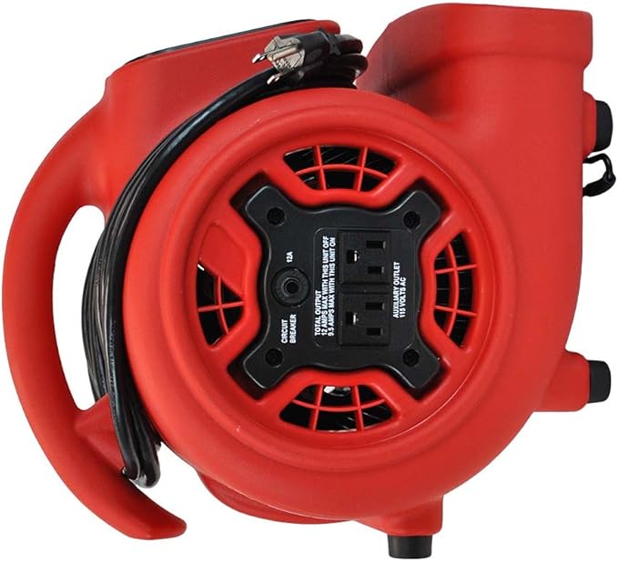 XPOWER P-230AT Mini Mighty 1/4 HP 925 CFM Centrifugal Air Mover, Carpet Dryer, Floor Fan, Blower, Stackable, Daisy Chain, for Water Damage Restoration, Janitorial, Plumbing, Home Use, Red
