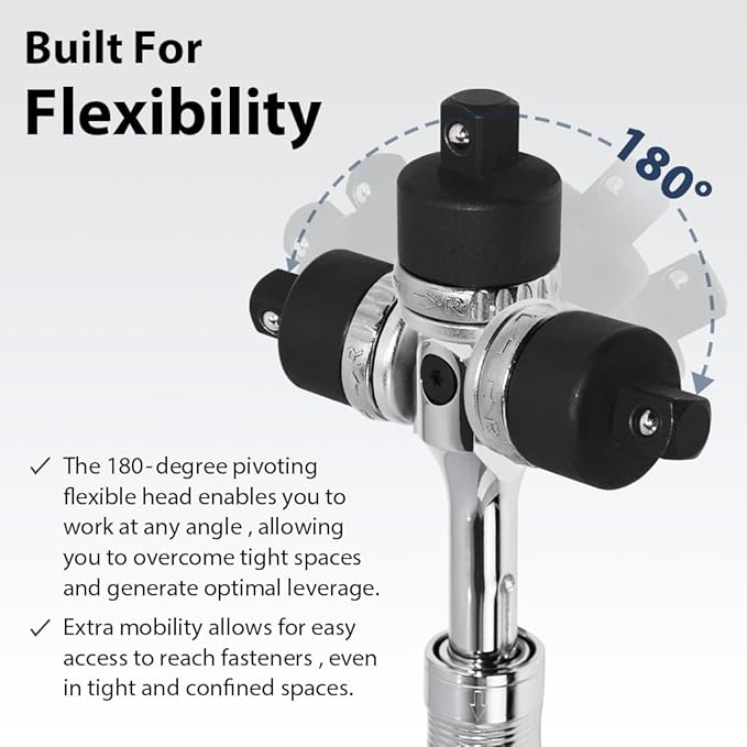 FIRSTINFO 1/2" Drive Extendable Breaker Bar Ratchet Wrench Length 17.2 to 22.7 inches, with Flexible Ratchet Head