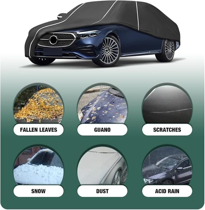 Fluorescent Strip Design 6 Layers Waterproof Car Cover Compatible for Mercedes Benz E-Class Sedan E300 E350 E400 E450 2006-2024 All Weather Full Car Cover with Storage Bag