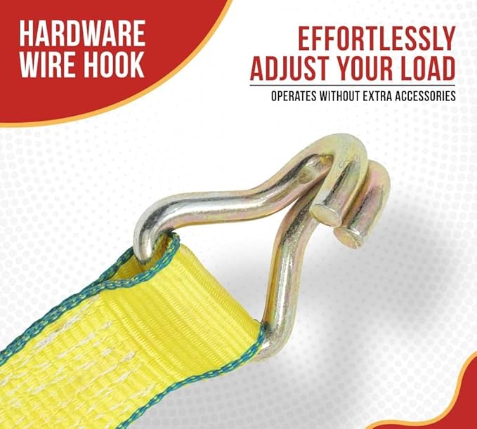 Mytee Products 20 Pack 2" x 27' Ratchet Straps with Wire Hooks 10,000 lbs Breaking Strength - Heavy Duty Cargo Tie Down Straps for Truck, Trailers, Moving Appliances, Motorcycles & Flatbed Loads