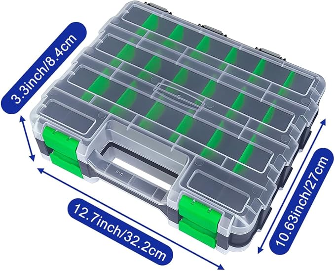 Tools Organizer Box Small Parts Storage Box 50-Compartment Double Side Hardware Organizers with Removable Plastic Dividers for Screws, Nuts, Nails, Bolts, Green