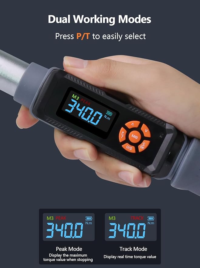 Goseek Upgraded Rechargeable Digital Torque Wrench, 12.5-250.7Ft-lbs/17-340Nm, 1/2'' Drive Electric Torque Wrench Set with Buzzer & LED & Vibration for Car Motor Tires Auto Repair