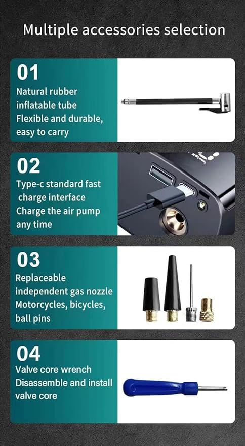 Portable Air Compressor. Tire Inflator,150PSI Car tire Cordless Inflator Pump, Intelligent Charging, SOS Warning, Emergency Lighting. Suitable for Car, Bicycle, Motorcycle, Ball.