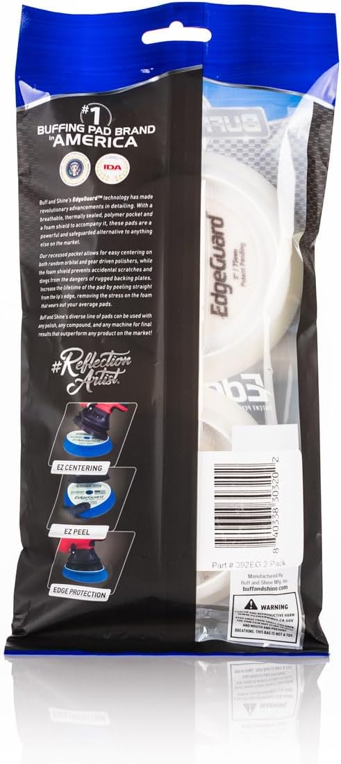 Buff and Shine - EdgeGuard Foam Buffing Pads - White - 3" Polishing and Finishing Pad - Pack of 2