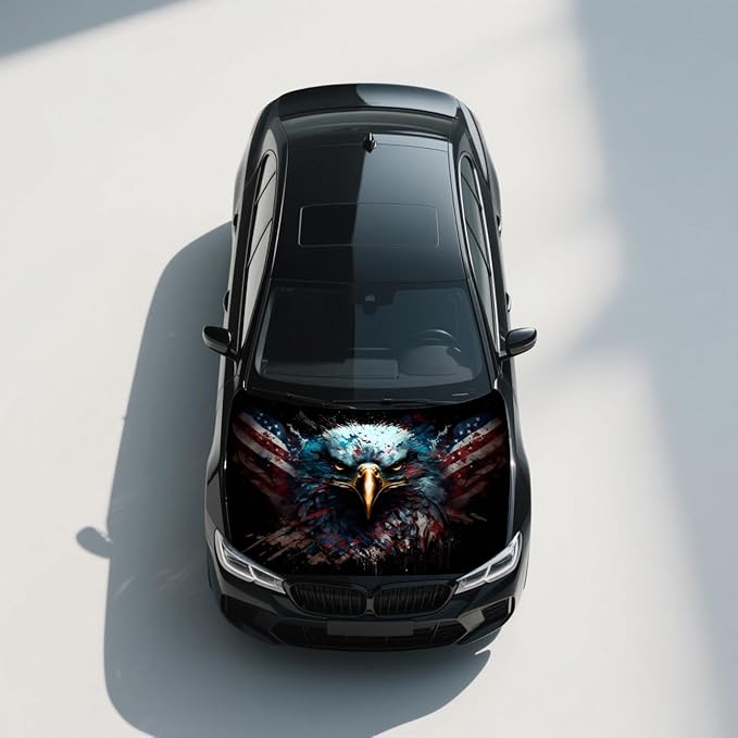 American Car Hood Cover - 59x51 in Car Hood Cover Eagle Flag Bonnet Banner with 2 Adjustable Triangular Fasteners, Universal Fit for Trucks, SUV, 250th Anniversary Flag