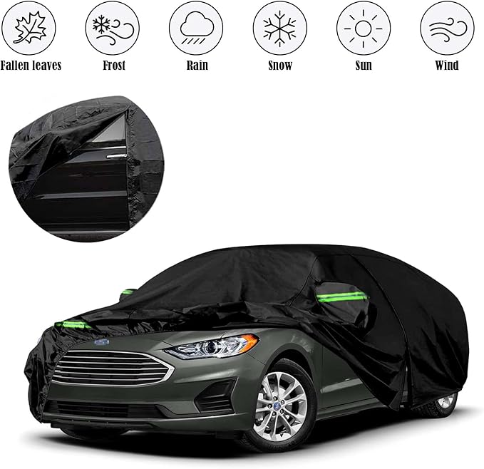 Waterproof Car Covers Replace for 2005-2023 Ford Fusion, 6 Layers All Weather Custom-fit Car Cover with Zipper Door & Windproof Strap for Snow Rain Dust Hail Protection