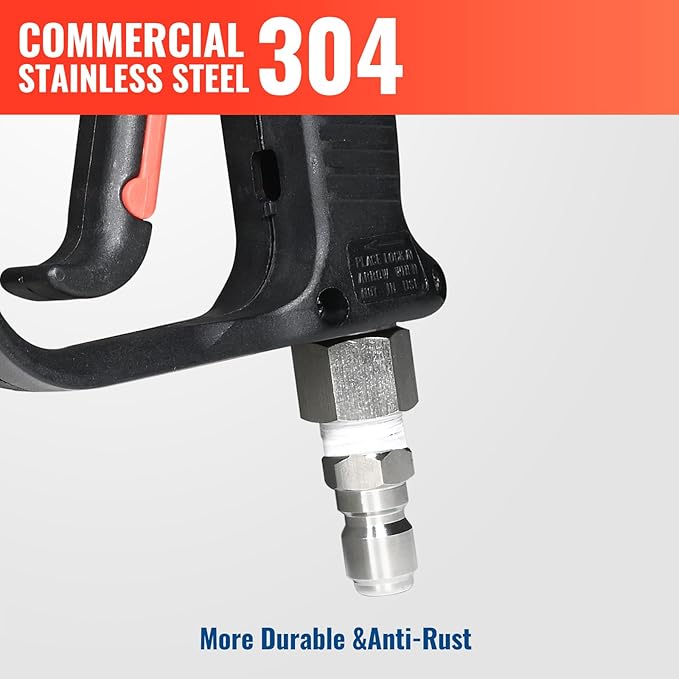 YAMATIC Pressure Washer Short Gun 5000 PSI - Stainless Steel 3/8" Swivel Plug & M22-14mm Coupler, Power Washer Stubby Trigger Handle with 1/4" Quick Connect for Foam Cannon Car Wash