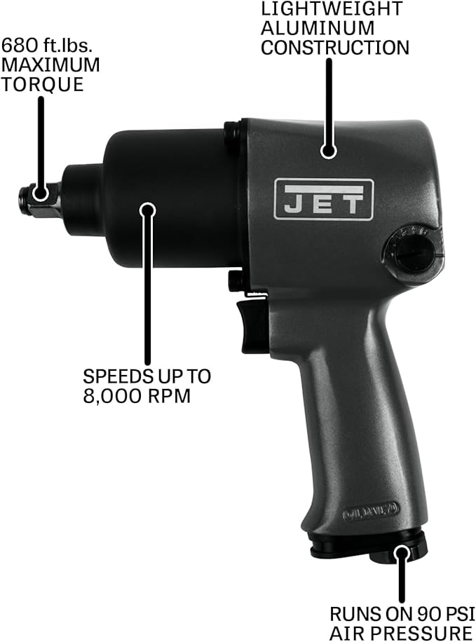 JET 1/2-Inch Aluminum Impact Wrench, 680 ft-lbs, 8000 RPM (Model JAT-103)