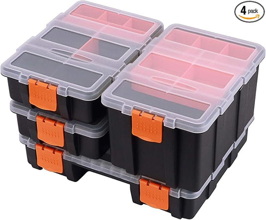 CASOMAN Hardware & Parts Organizers, 4 Piece Set Toolbox, Compartment Small Parts Organizer, Versatile and Durable Storage Tool Box