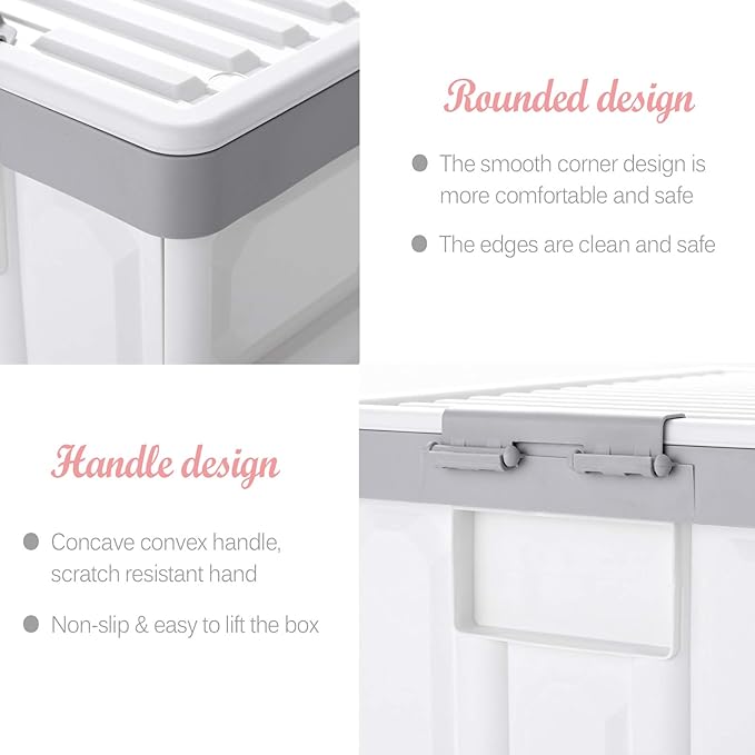 Collapsible Storage Bins with Lids 30L, Folding Plastic Stackable Utility Crates 2-Pack, Durable Containers for Home & Garage Organization - Oyster White
