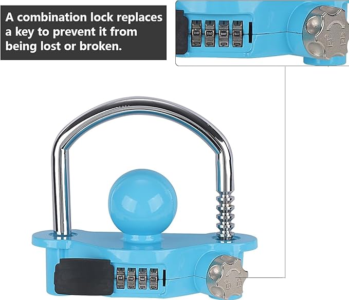 Yellow Trailer Hitch Lock with Combination Lock, fit 1-7/8", 2", 2-5/16" Coupler, Camper Accessories, for Trailer Truck RV SUV Boat (Blue)