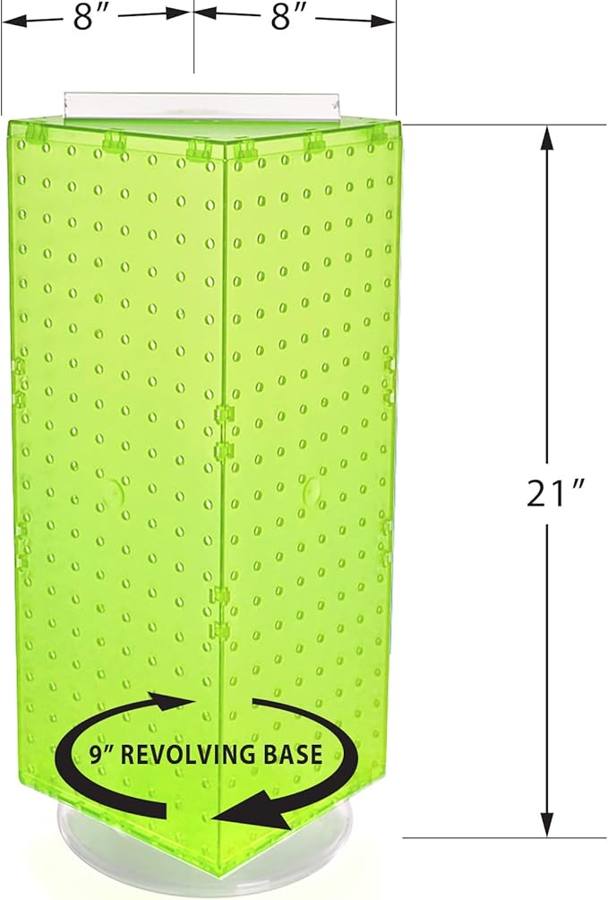 Azar Displays 703385-GRE-4C24, Four-Sided Revolving 8"W x 20"H Pegboard Counter Display w/ 24 Hooks- 4” Length, Green