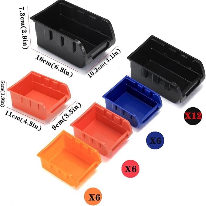 MULSAME Wall Mounted Storage Bins Parts Rack 4 Colors Bin Organizer Garage Plastic Shop Tool, Garage Organizers and Storage (Style-Classic) 25.2"*16.2"