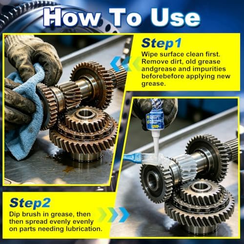 White Lithium Grease, Built-in Brush for Squeaky Hinges with Anti-Seize & Waterproof Lubricant, Stuck Gears, Garage Door Rollers & Track Rails, Works for Cars, Boats, Machinery & Home, 3oz Tube