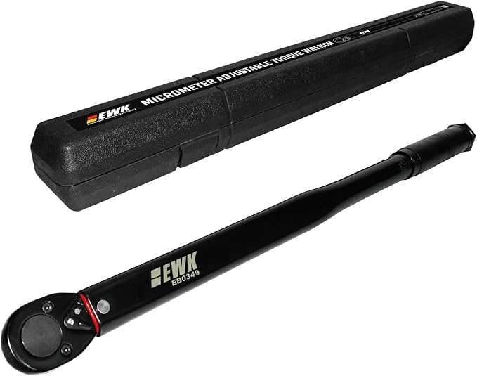 EWK 1/2 Inch Drive Heavy Duty Click Torque Wrench 25–250 ft lb 33.9–338.9 Nm, Dual Scale Reversible Head For Truck Lug Nuts Suspension And Large Bolt Torque Jobs