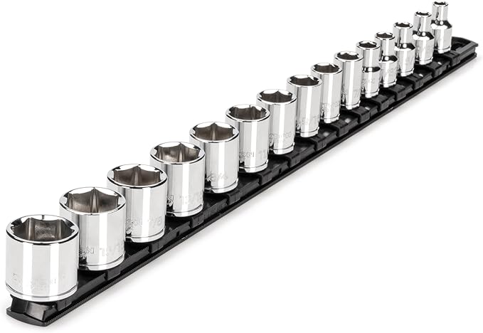TEKTON 3/8 Inch Drive Shallow 6-Point Socket Set with Rail, 15-Piece (1/4 - 1 in.) | SHD91109