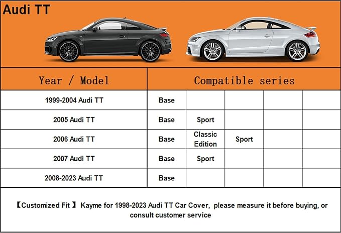 Kayme 7 Layers Car Cover Custom Fit for Audi TT TTS TTRS (1998-2025) Waterproof All Weather for Automobiles, Outdoor Full Cover Rain Sun UV Protection.