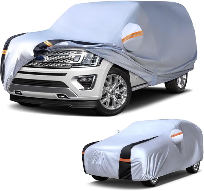 Large SUV Car Cover for Ford Expedition 100% Waterproof All Weather, Heavy Duty Outdoor Full Exterior Covers Rain Sun Wind UV Hail Protection.
