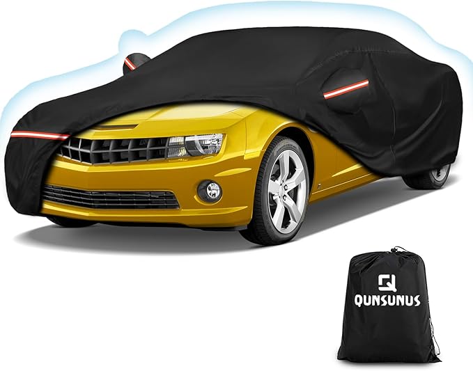 QUNSUNUS 6 Layer Car Cover for Chevy Camaro 1967-2024 Waterproof All Weather 210D Windproof for Camaro Car Cover Hail Protection with Zipper