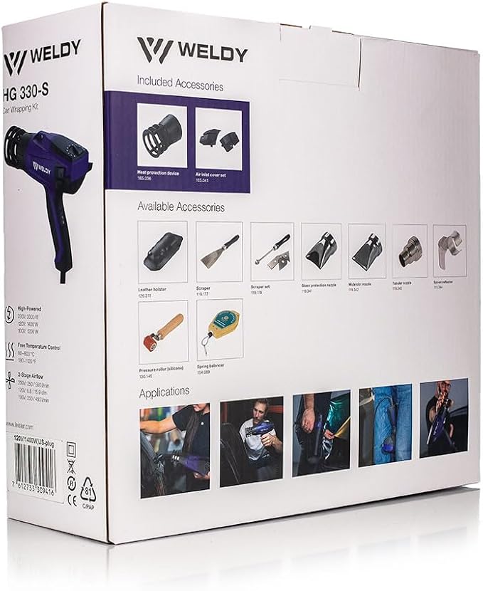 WELDY - HG 530-A - Heat Gun for Car Wrap; Light Weight - High-Performance 176F to 1,112F - Nozzle Heat Protection Device- 16 Ft Cord - Air Intake Guards - Precision Digital Readout