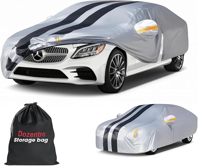 Multi-Layer Car Cover Custom Fit for Mercedes Benz C-Class C300 C350 C400 C450 C63 AMG(2007-2026), 100% Waterproof, Gift with Towel, Heavy Duty Car Covers for Rain Sun UV Protection with Door Zipper