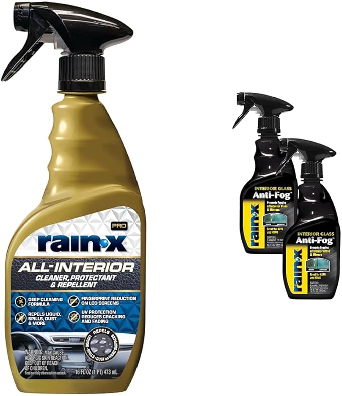 Rain-X Interior Care Bundle: 16 Fl Oz Cherry Scent All-Interior Cleaner Protectant & 12 oz. Anti-Fog Glass Treatment (2-Pack) - Complete Interior Protection Kit