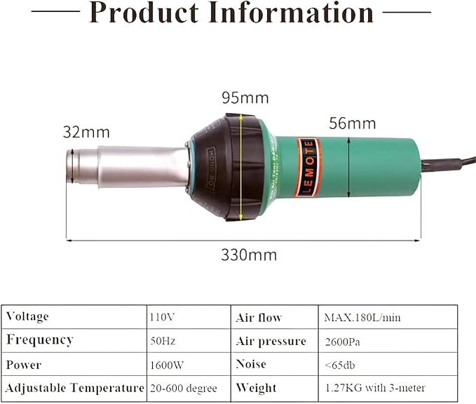 110V 1600W Plastic Hot Air Welding Gun Heat Plastic Welder Torch