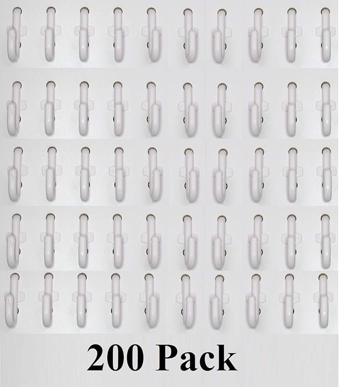 JSP Manufacturing Peg Board Plastic J Hook Style Hooks | Garage Tool Storage Craft Hooks Pegboard Asscessories (200, White)