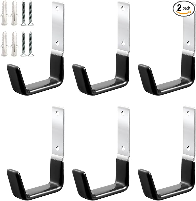 GeeWatom Heavy Duty Steel Garage Hooks,Garage Storage Utility Hooks,Anti-Slip Hanger, Tool Organizer,Steel Wall Mount Organizer, Garden Hose Hanger (Small-6PC)