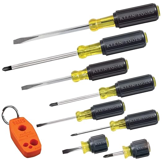 5-Piece Dipped Plier Kit with Diagonal, Needle Nose, Linesman, Cutter, Crimper Pliers and 9-Piece Screwdriver Set with Magnetizer
