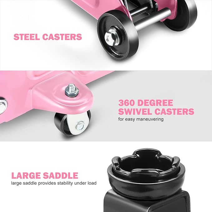 PM PERFORMOTOR Low Profile Hydraulic Trolley Service/Floor Jack, 2 Ton (4000 lbs) Capacity, Lifting Range 5.1"-13",Pink,PM-TOL-FJ20-PK