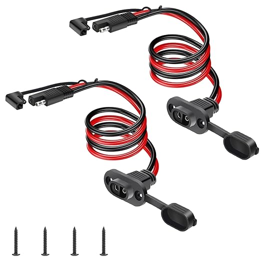Linkstyle 2PCS SAE Quick Connector Harness, 3.3FT 10AWG Waterproof SAE Extension Cable Male to Female Plug, Side Wall Connection Power Socket, for Solar Panel, Generator, Battery Charger