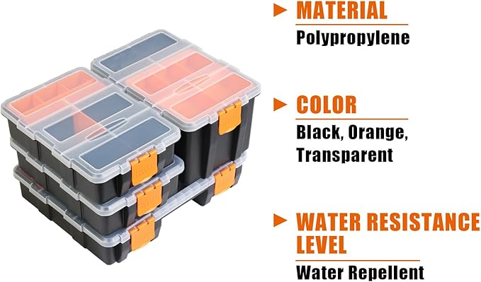Torin AG421B Hardware & Parts Organizers: 4 Piece Versatile And Durable Storage Toolbox for Bolts, Screws, Nails, Nuts and Small Hardware, Black/Orange